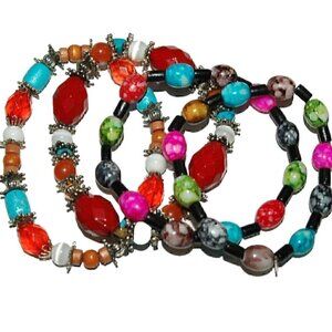 Bracelet Costume Jewelry Lot of 4 Multicolor Mixed Stretch Beaded Boho Stylish
